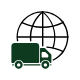 Icône de camion de livraison verte symbolisant le commerce international.